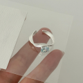 wholesale S925 Sterling Silver Minimalist Fresh and Light Sea Blue Zircon Geometric Wave Open Ring for Women, Niche Design-0-5