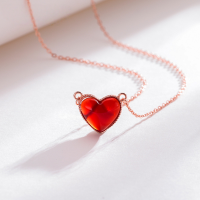 wholesale S925 Sterling Silver Red Heart Necklace, Minimalist Small Red Heart Pendant Peach Heart Accessory Collarbone Chain for Women-Red Corundum Heart-Shaped Necklace 925 Silver