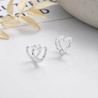wholesale S925 Sterling Silver Textured Heart-shaped Ear Clasp, New Korean Style Fresh and Sweet Gentle Fairy Wind Earrings-328HR/approx. 4.7g 925 silver