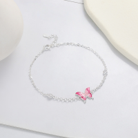 wholesale S925 sterling silver fashionable Korean and Japanese trendy resin enamel pink butterfly bracelet, stylish and versatile accessory-287SM/approx. 2.5g>925 silver