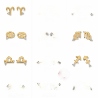 wholesale S925 Sterling Silver Minimalist Smooth Zodiac Sign Diamond Stud Earrings-Gold-Taurus 925 silver