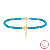 wholesale S925 Sterling Silver Turquoise Cross Anklet for Women, Beach Foot Jewelry Wholesale-Platinum 925 Silver