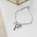 wholesale S925 Sterling Silver YHT003 Korean Style Silver Chain Bracelet with Ins Retro Doll Smiley Face English Tag-0-3