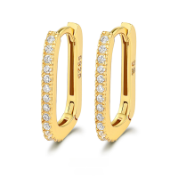 wholesale 925 Sterling Silver Earrings with Zirconia Ear Clips for Women, Oval Diamond-Inlaid Hoop Earrings, High-End European and American Wholesale Foreign Trade Jewelry-Gold 925 silver