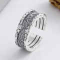 wholesale S925 Sterling Silver Retro Neutral-toned Minimalist Style Irregular Growth Texture Trendy Streetwear Adjustable Ring-0-0