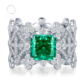 wholesale S925 Silver New Lace 8*8 Green High-Carbon Diamond Ring Geometric Design European and American Style-0-0