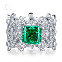wholesale S925 Silver New Lace 8*8 Green High-Carbon Diamond Ring Geometric Design European and American Style-R366 Par Green 8