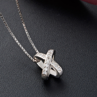 wholesale S925 sterling silver geometric fashion clavicle chain necklace pendant with micro-paved zirconia and 3D letter X drop-Single Pendant - Without Chain>925 Silver