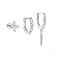 wholesale 925 Sterling Silver 8-pointed Star Zircon Classic 3-piece Set With Marquise And Teardrop Earrings-3-piece set - Platinum #2 925 silver