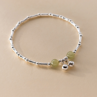 wholesale S925 Sterling Silver Bamboo Knot Hetian Jade Bell Bracelet, New Chinese Style Niche Design Temperament Best Friend Bracelet for Women S6229-S925 Silver Bracelet Thin 925 Silver