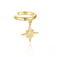 wholesale 925 Sterling Silver Geometric Tassel Octagram Stud Earrings With Crystal Accents,ins-Single gold#1&gt;925 silver