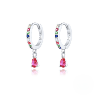 wholesale S925 Sterling Silver Ins-style Cross-border Bestseller Dripping Hoop Earrings With Colorful Zircons-Platinum-Colored Diamond