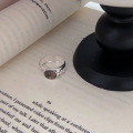 wholesale 925 Sterling Silver Unique Gray Black Agate Open Adjustable Ring for Women, New Ins Trendy Minimalist Band-0-3
