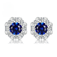 wholesale [925 Silver] Moojing Jewelry New Small & Chic 50-Point Versatile Bud Earrings Elegant Fashion Ear Studs-E348 Blue Diamond 925 Silver