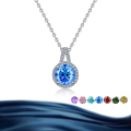 wholesale S925 Sterling Silver Wholesale Round Moissanite Necklace Women Pendant Light Luxury Collarbone Chain Silver Jewelry High-End Accessories-0-5