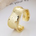 wholesale S925 pure silver irregular hammered gold and silver foil fingerprint open ring, wide band, hip-hop style-0-1