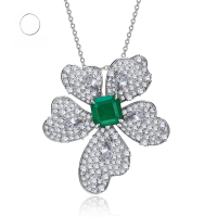 wholesale S925 silver European and American new jewelry simulated emerald 8*8 luxurious inlaid necklace women's collarbone chain pendant-Green>925 Silver