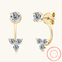 wholesale 925 Sterling Silver Amazon Cross-Border New Stylish Moissanite Earrings for Women, Clover-Inspired Exquisite Stud Earrings, Versatile Accessories-Gold 0.48 carats +0.48 carats