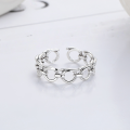 wholesale S925 Sterling Silver Retro Korean-style Geometric Circle Hollow Ring, Ins Daily Wear Adjustable Open Finger Ring for Index Finger-0-1