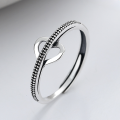 wholesale S925 Sterling Silver Korean Style Asymmetrical Minimalist Line Heart Knot Creative Adjustable Ring for Women-0-1