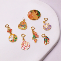 wholesale S925 gold-plated silver Green Tara Nine-Tailed Fox Mountain Spirit flower coin oil-drip enamel tassel pendant accessory DIY semi-finished product-Green Tara