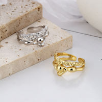wholesale S925 Sterling Silver Creative Double-Layer Hollow Design Irregular Opening Ring Light Luxury Style European and American Cross-Border-DF198/Gold color about 4g Adjustable opening