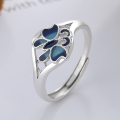 wholesale S925 Sterling Silver Retro Vintage Enamel Resin Plique-à-Jour Gradient Butterfly Fresh and Delicate Open Ring-0-0