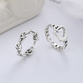 wholesale S925 Sterling Silver Korean-style Chain Heart Interwoven Couple Rings Minimalist Design Versatile Adjustable Opening Ring-0-0
