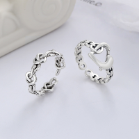 wholesale S925 Sterling Silver Korean-style Chain Heart Interwoven Couple Rings Minimalist Design Versatile Adjustable Opening Ring-YJ690M/A, approximately 3 grams 925 silver