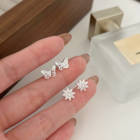 wholesale S925 Sterling Silver Sleeping No Need to Remove Small Butterfly Earrings Women Korean Summer New Versatile Earrings Jewelry-Butterfly model (pure silver)