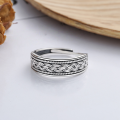 wholesale S925 Sterling Silver Antiqued Thai Silver Woven Punk Style Wide Band Fashion Statement Adjustable Ring-0-1