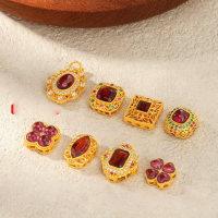 wholesale Gold-plated 925 ancient silver with garnet and blood amber spacer beads DIY bracelet necklace accessories for handcrafted cord braiding-Tetragonal garnet