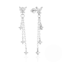 wholesale S925 Sterling Silver Chain Butterfly Tassel Zircon Inlaid Earrings, Korean Style, Unique, And Sophisticated-Platinum 925 silver