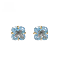 wholesale 9K Gold French Vintage Fresh and Elegant Four-Leaf Clover Sky Blue Topaz Earrings, Yili Jewelry Factory Wholesale-Sky Blue Topaz Earrings 9K