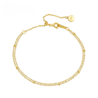 wholesale 10K Gold Plated 925 Sterling Silver New Minimalist Double Layer Women's Geometric Cross Chain with Large Bead Accent Link Bracelet for Wholesale-10K gold + swimming paint  925 silver