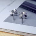 wholesale 990 Sterling Silver Lucky Four-Leaf Clover Stud Earrings for Women, Korean-style Pure Silver Student Minimalist Versatile Smooth Surface Silver Pin Earrings New Arrival-0-3