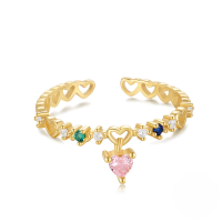 wholesale S925 Sterling Silver Floral Love Open Ring With Zircon And Opal, Korean Style Luxury Ins Small Trendy Index Finger Ring-Gold #6 Adjustable opening