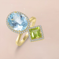 wholesale S925 Sterling Silver Dainty and Elegant Topaz Ring Moonstone S925 Sterling Silver Set with Natural Peridot Candy Color Ring New Style-0-2
