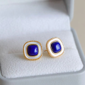 wholesale S925 Silver Natural Lapis Lazuli Mother-of-Pearl Square Stud Earrings Retro Fashion Minimalist Niche Luxury Versatile Earrings-0-0