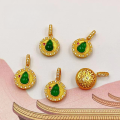 wholesale S925 silver gold-plated natural green jade gourd tassel drop pendant, handcrafted DIY accessory semi-finished product-0-7