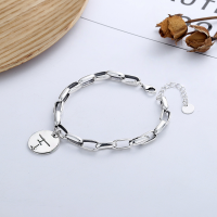 wholesale S925 Sterling Silver Korean Dongdaemun Thick Chain Elephant Pattern English Round Pendant Creative Minimalist Unisex Bracelet-YS104/approx. 8.61g 925 silver