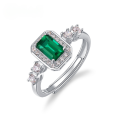wholesale S925 Silver Full-Set Square Lab-Grown Emerald Ring with Colored Gemstones, Light Luxury Statement Finger Ring for European and American Fashion-0-0