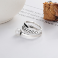 wholesale S925 Silver Retro Vintage Three-Layer Twist Pearl Drip Resin Trendy Design Open Adjustable Ring-0-2