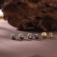 wholesale Silver S925 White Gold Thai Silver Pumpkin Beads DIY Handmade Spacer Beads Double Castle Beads Stringing Beads Silver White Oblique Stripe Beads-Six-syllable mantra beads