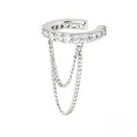 wholesale S925 Sterling Silver Single Row Zircon Double Layer Chain Tassel Ear Climber Earring-Single platinum