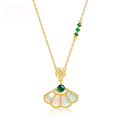 wholesale S925 Sterling Silver with White Shell Inlaid New Chinese Style Fan Jade Necklace Fashion Women's Original Design-0-0
