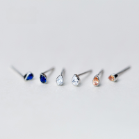 wholesale S925 silver Korean-style small fresh diamond-inlaid teardrop-shaped earrings, elegant geometric petite earrings E5158-S925 Silver White>925 Silver