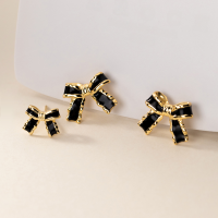 wholesale S925 silver black gold-edged bow earrings, cute and sweet for daily wear-S925 silver pair silver 0.9CM model 925 silver