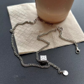 wholesale 925 Sterling Silver Light Luxury 3D Smiley Square Pendant Necklace for Women, Ins Small and Unique Design, Fashionable and Ethereal Collarbone Chain-0-3