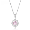 wholesale S925 Sterling Silver Autumn Winter New Pink Quartz Necklace with Delicate Floral Pattern Pendant Choker Wholesale from Manufacturer-0-0